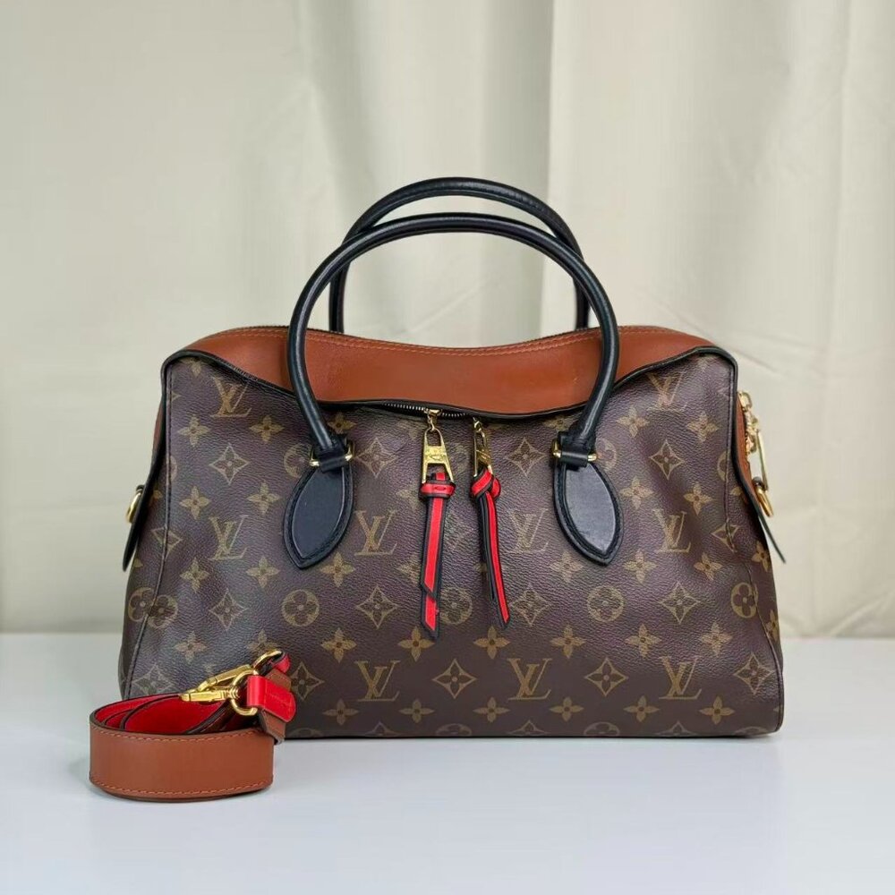 Louis Vuitton Monogram Canvas Tuileries Shoulder Bag with Red Accents